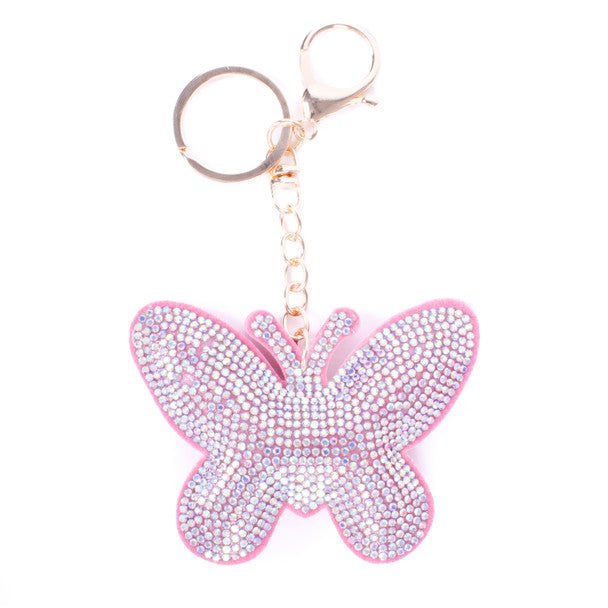 Bling Crystal Rhinestone Pink Butterfly Keychain -31143AB-G - Bundle Bus