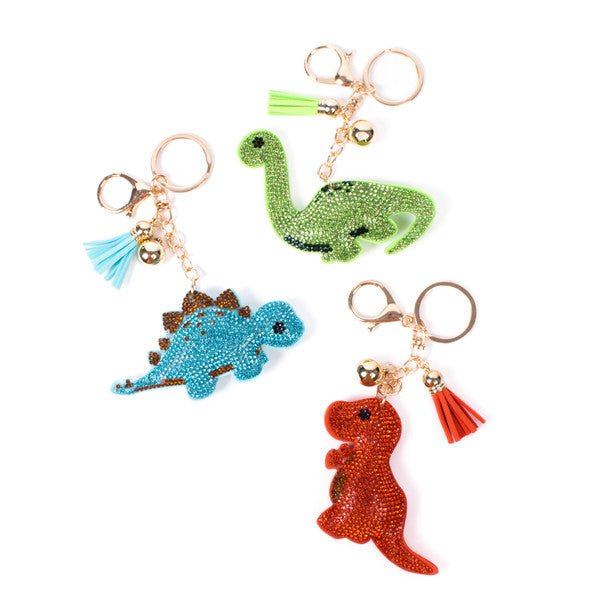 Bling Crystal Rhinestone Stegosaurus Dino Keychain-31693AQ-G - Bundle Bus