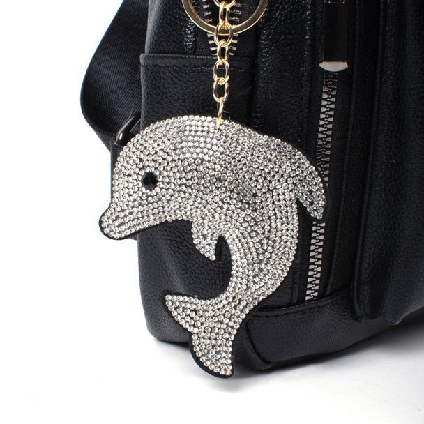 Bling Crystal White Dolphin Key Chain-31142CR-G - Bundle Bus