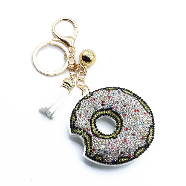 Bling Crystal White Sprinkled Donut Keychain-31654WH-G - Bundle Bus