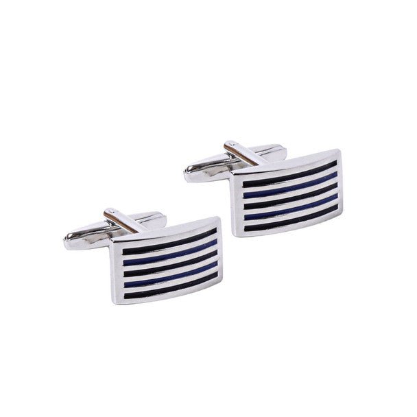 Blue and Black Stripe Rectangle Cufflinks-CL1843 - Bundle Bus