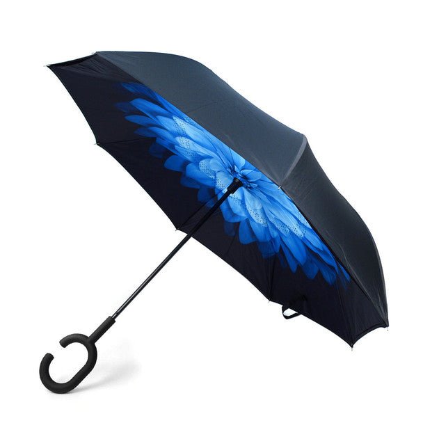 Blue Flower Double Layer Inverted Umbrella - UM18052-BL/BK - Bundle Bus