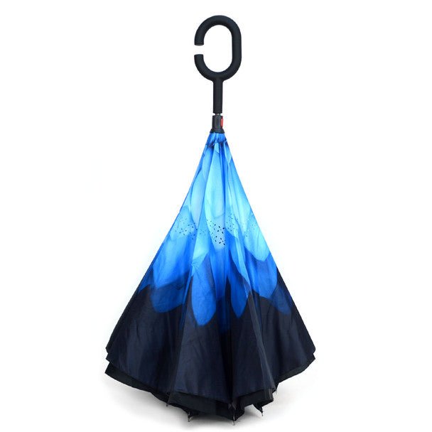 Blue Flower Double Layer Inverted Umbrella - UM18052-BL/BK - Bundle Bus