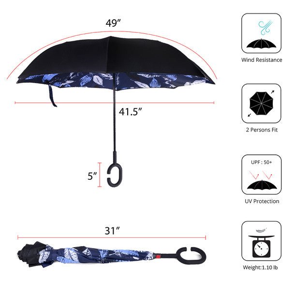 Blue Leaf Batik Double Layer Inverted Umbrella - UM18078 - Bundle Bus