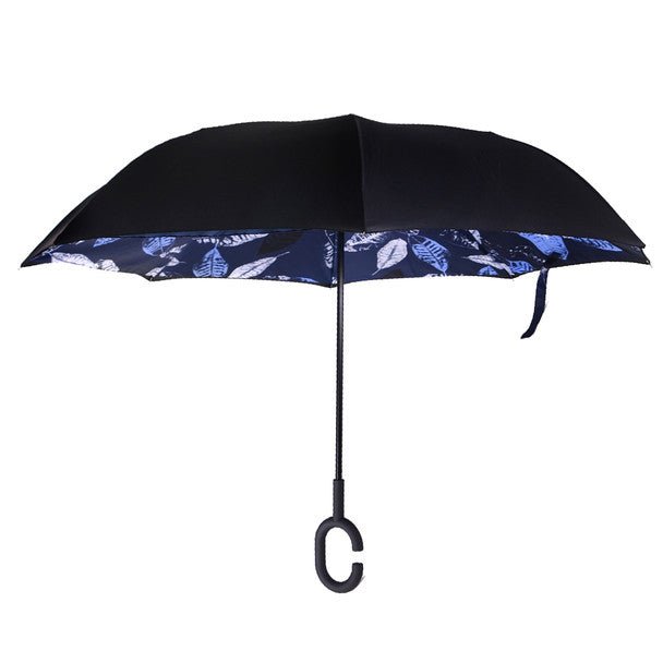 Blue Leaf Batik Double Layer Inverted Umbrella - UM18078 - Bundle Bus