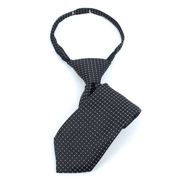 Boy's 11" Grid Black Zipper Tie - Bundle Bus