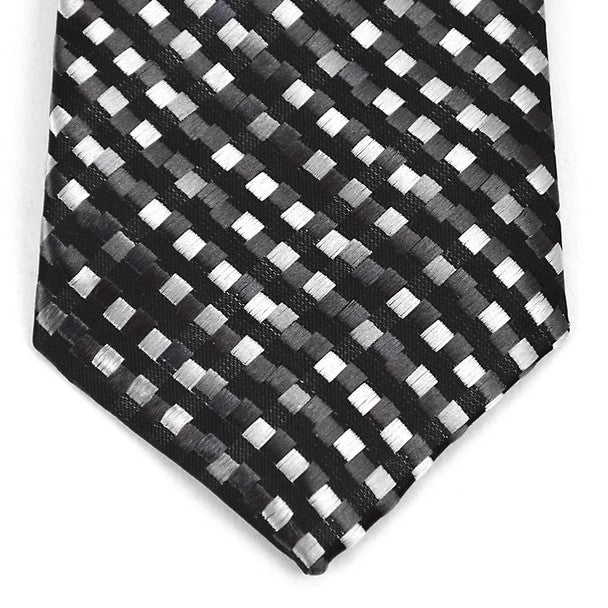 Boy's 14" Black & Grey Square Stripes Zipper Tie MPWZ14-03 - Bundle Bus