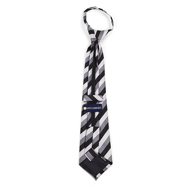 Boy's 14" Black & Silver Stripes Zipper Tie MPWZ14-04 - Bundle Bus