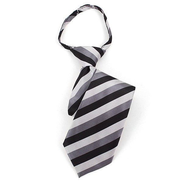 Boy's 14" Black & Silver Stripes Zipper Tie MPWZ14-04 - Bundle Bus