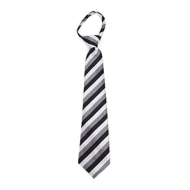 Boy's 14" Black & Silver Stripes Zipper Tie MPWZ14-04 - Bundle Bus