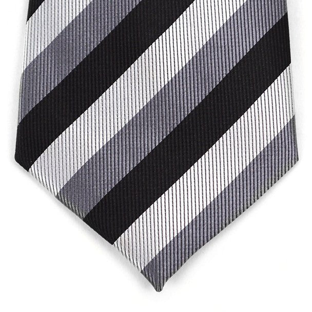 Boy's 14" Black & Silver Stripes Zipper Tie MPWZ14-04 - Bundle Bus