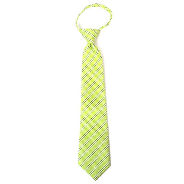 Boy's 14" Plaid Lime Zipper Tie - Bundle Bus