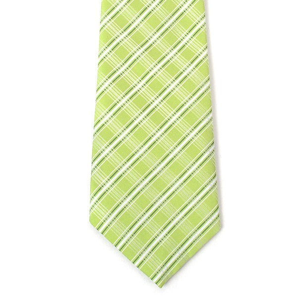 Boy's 14" Plaid Lime Zipper Tie - Bundle Bus