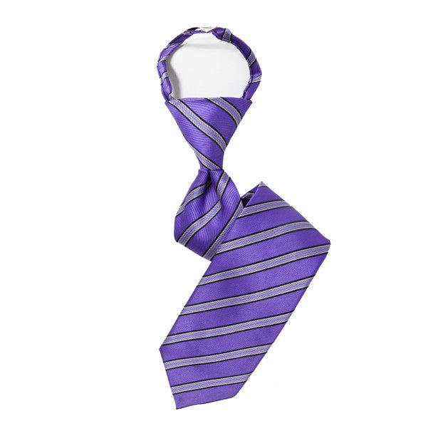 Boy's 14" Striped Purple Zipper Tie - Bundle Bus