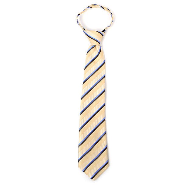 Boy's 14" Striped Tan Zipper Tie - Bundle Bus