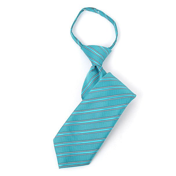 Boy's 14" Striped Teal Zipper Tie - Bundle Bus