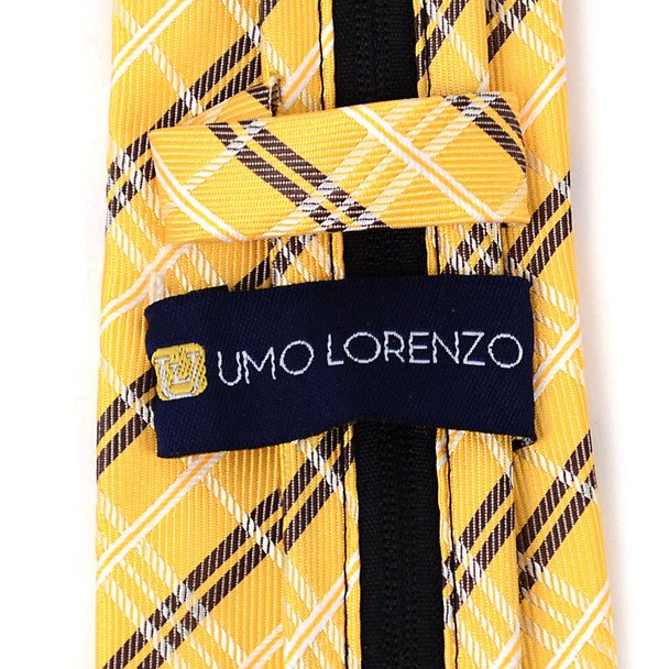 Boy's 14" Woven Plaid Yellow Zipper Tie - Bundle Bus