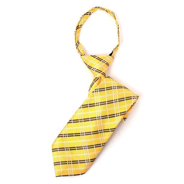 Boy's 14" Woven Plaid Yellow Zipper Tie - Bundle Bus