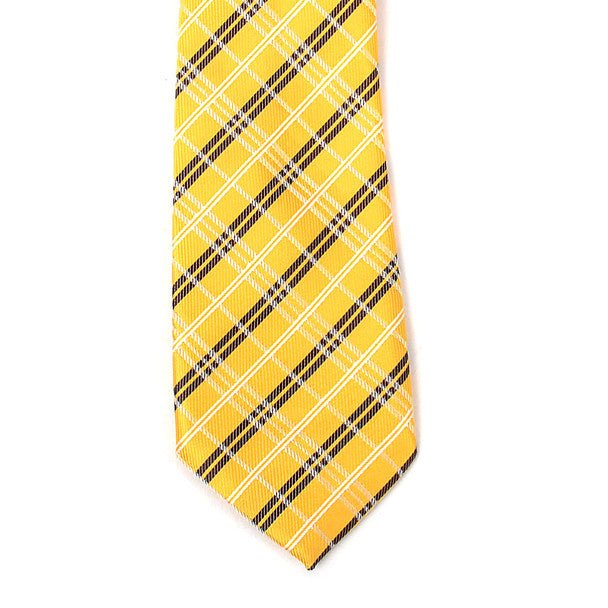 Boy's 14" Woven Plaid Yellow Zipper Tie - Bundle Bus