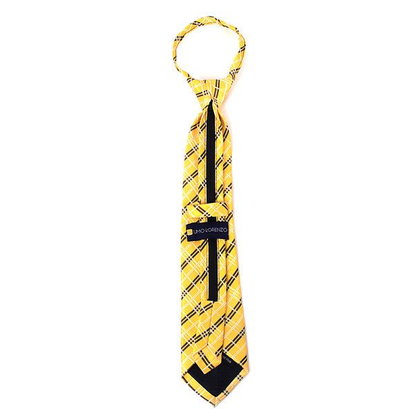 Boy's 14" Woven Plaid Yellow Zipper Tie - Bundle Bus