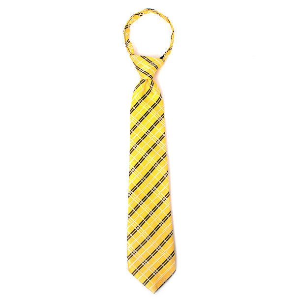 Boy's 14" Woven Plaid Yellow Zipper Tie - Bundle Bus