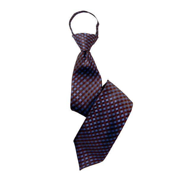 Boy's 17" Checkered Brown Zipper Tie - Bundle Bus