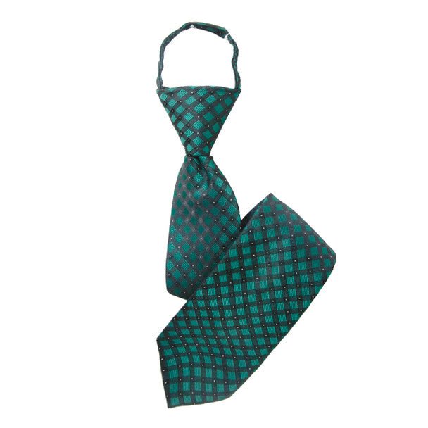 Boy's 17" Plaid Hunter Green Zipper Tie - Bundle Bus