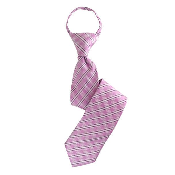 Boy's 17" Plaid Pink Zipper Tie - Bundle Bus