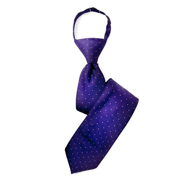 Boy's 17" Polka Dots Purple Zipper Tie - Bundle Bus