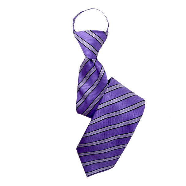 Boy's 17" Shadow Striped Purple Zipper Tie - Bundle Bus