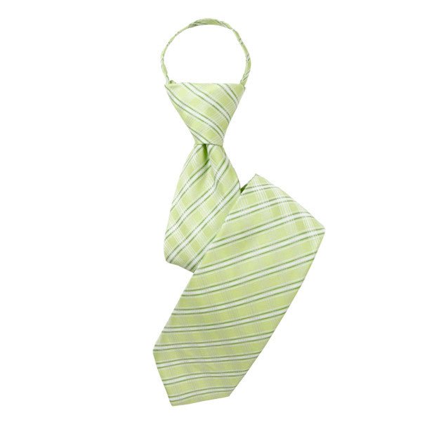 Boy's 17" Striped Light Green Zipper Tie - Bundle Bus