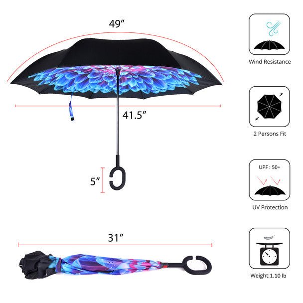 Bright Blue Flower Mosaic Double Layer Inverted Umbrella - UM18077 - Bundle Bus