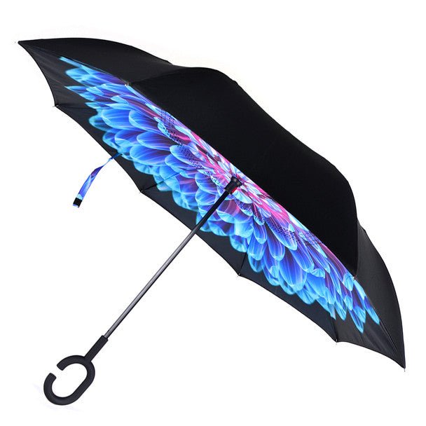 Bright Blue Flower Mosaic Double Layer Inverted Umbrella - UM18077 - Bundle Bus