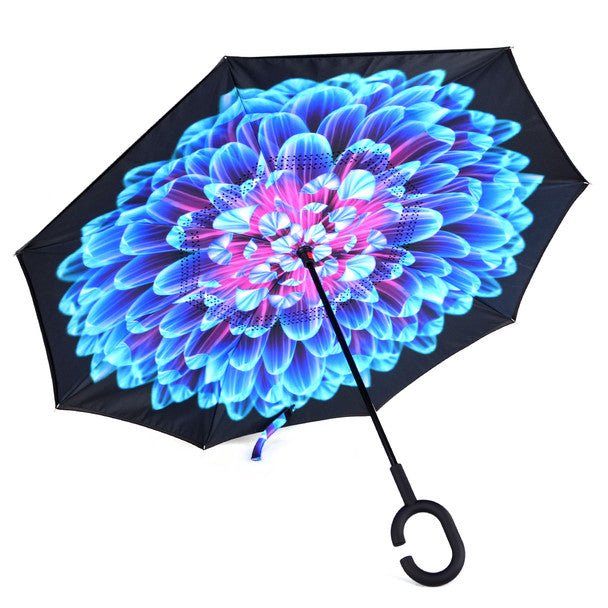 Bright Blue Flower Mosaic Double Layer Inverted Umbrella - UM18077 - Bundle Bus