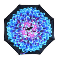 Bright Blue Flower Mosaic Double Layer Inverted Umbrella - UM18077 - Bundle Bus