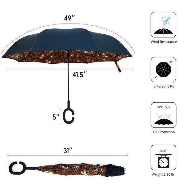 Brown Leopard print Double Layer Inverted Umbrella- UM5023 - Bundle Bus