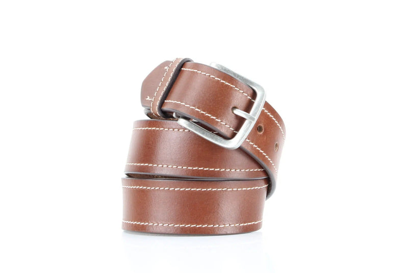 Buffalo Grain Leather Belt with White Stitching RA1767 - Bundle Bus