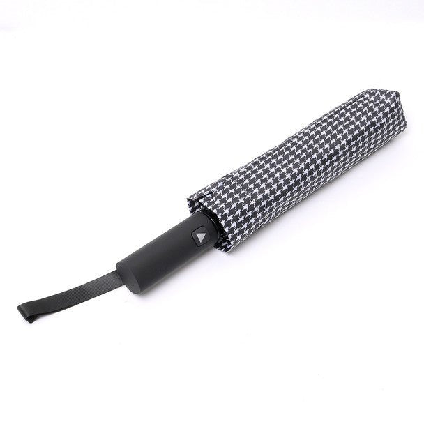 Compact Black & White Houndstooth Auto Open umbrella-UM3223-BK - Bundle Bus