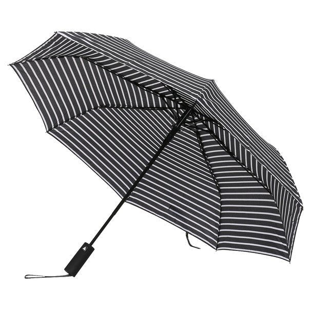 Compact Black & White Stripe Auto Open Umbrella-UM3222-BK - Bundle Bus