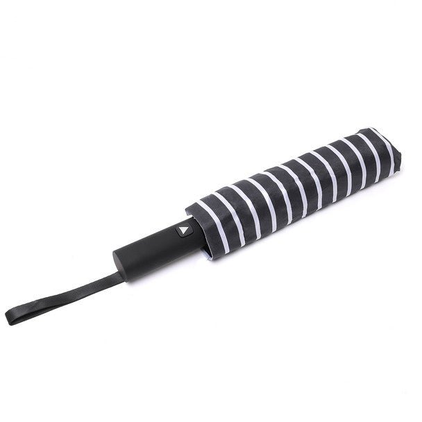 Compact Black & White Stripe Auto Open Umbrella-UM3222-BK - Bundle Bus