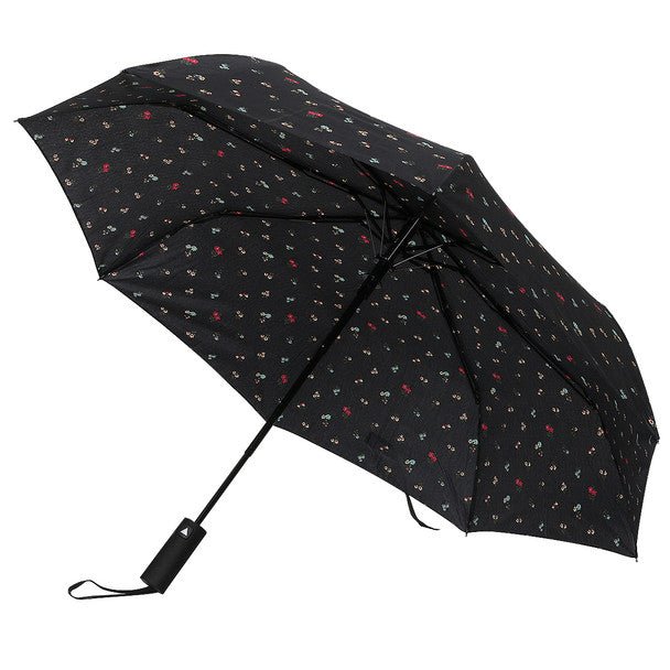 Compact Black with Tiny Flowers Auto Open Umbrella-UM3225-BK - Bundle Bus