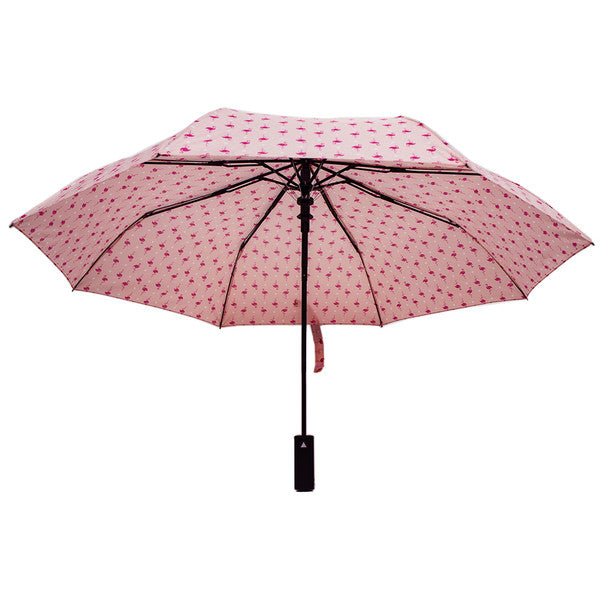 Compact Travel Pink Flamingo Auto Open Umbrella-UM3216-PK - Bundle Bus