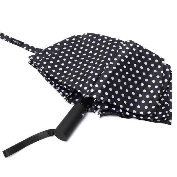 Compact Umbrella with White Polka Dots - Auto Open Umbrella-UM3227-BK - Bundle Bus