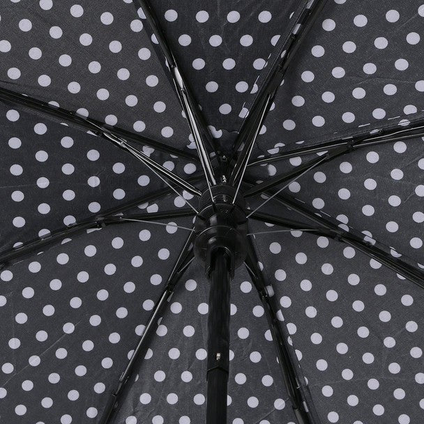 Compact Umbrella with White Polka Dots - Auto Open Umbrella-UM3227-BK - Bundle Bus