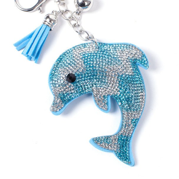 Crystal Bling Dolphin Tassel Keychain-31142AQ-R - Bundle Bus