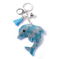 Crystal Bling Dolphin Tassel Keychain-31142AQ-R - Bundle Bus