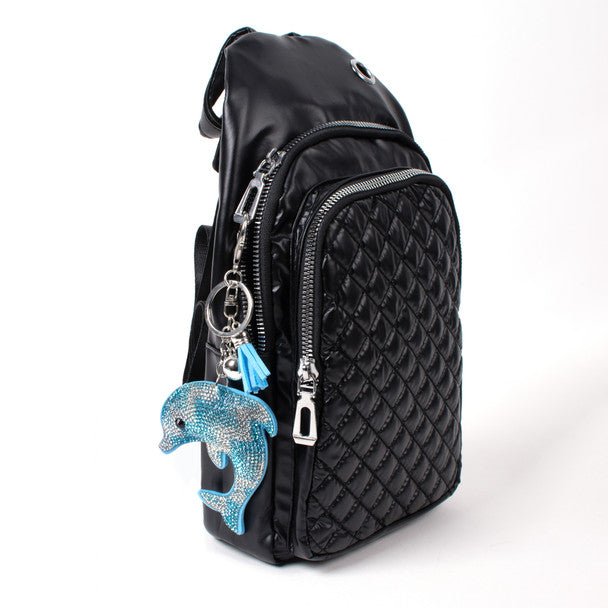 Crystal Bling Dolphin Tassel Keychain-31142AQ-R - Bundle Bus