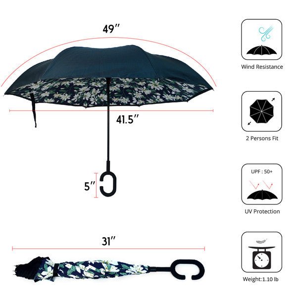 Daisy Flower Double Layer Inverted Umbrella - IUM18060 - Bundle Bus