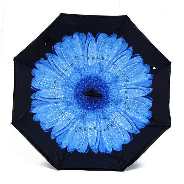 Deep Blue Flower Double Layer Inverted Umbrella - UM18066-1 - Bundle Bus