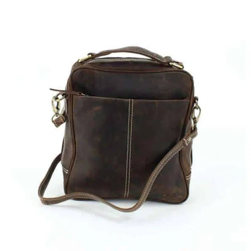 Distressed Brown Leather Double Stitch Crossbody Bag #1748 - Bundle Bus